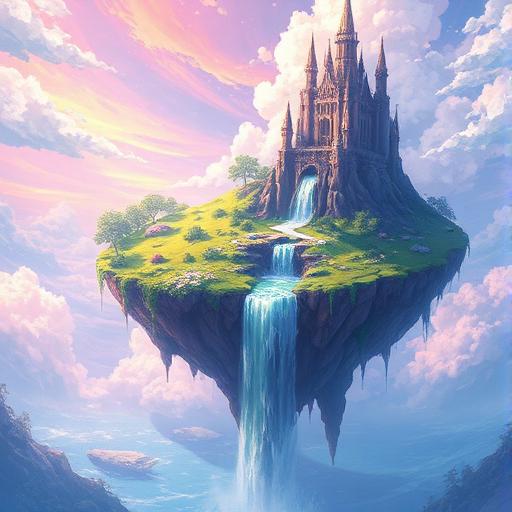 Ilustración fantástica de isla flotante